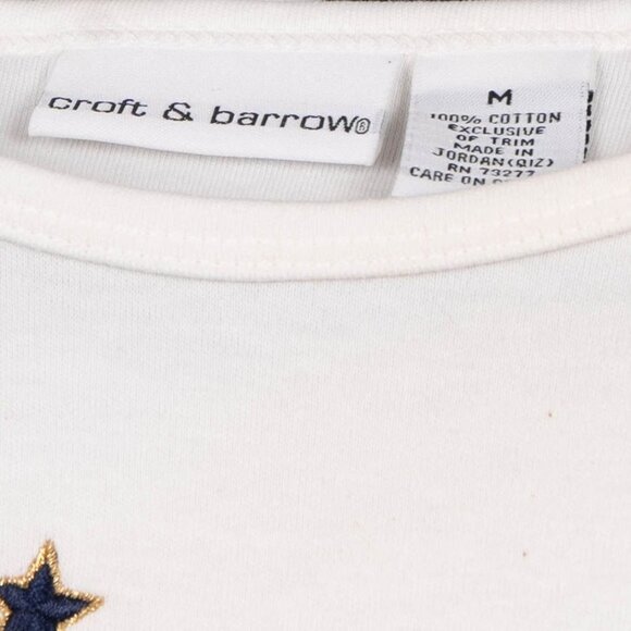 Croft & Barrow Patriotic Shirt M Womens White Embroidered Stars Cotton July 4th - Picture 4 of 6